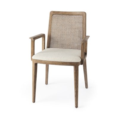 Clara Light Brown Wood W/ Cream Fabric Seat and Cane Back Dining Chair