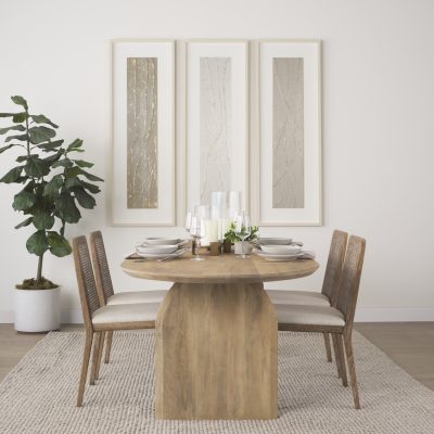 Alternative view of Clara Light Brown Wood W/ Cream Fabric Seat and Cane Back Armless Dining Chair