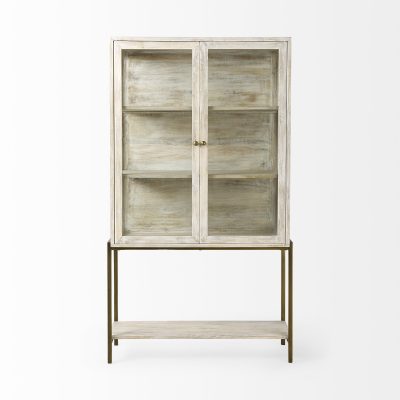 Alternative view of Arelius 36L x 18.75W x 63H White Wood W/ Gold Metal Base Display Cabinet