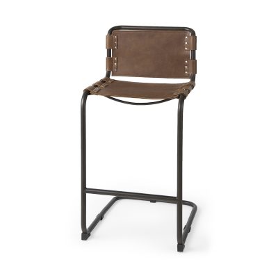 Berbick 43" Total Height Medium Brown Leather w/ Iron Frame Bar Stool