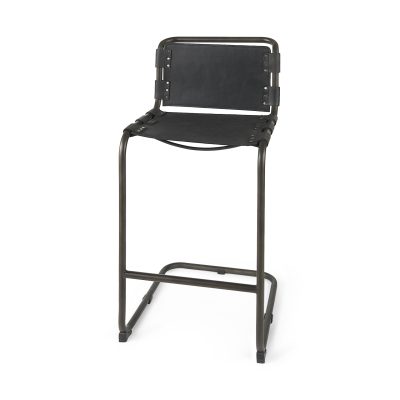 Berbick 43" Total Height Black Leather w/ Iron Frame Bar Stool