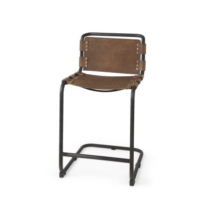 Berbick 20.5 x 24.75 x 39 Medium Brown Leather W/ Iron Frame Counter Stool