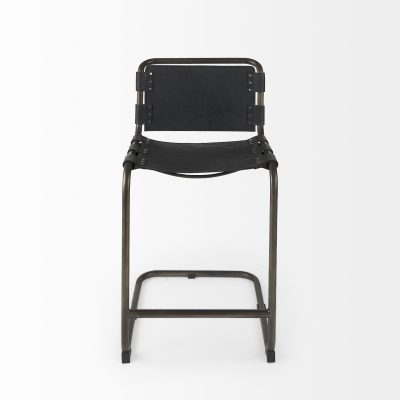 Alternative view of Berbick 21L x 25W x 38H Black Leather W/ Iron Frame Counter Stool