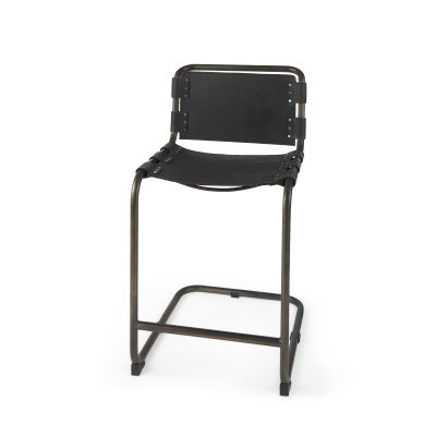 Berbick 21L x 25W x 38H Black Leather W/ Iron Frame Counter Stool