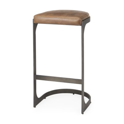 Tyson 17L x 18W x 31H Brown Leather W/ Metal Frame Bar Stool
