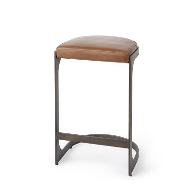 Tyson 17L x 18W x 28H Brown Leather W/ Metal Frame Counter Stool