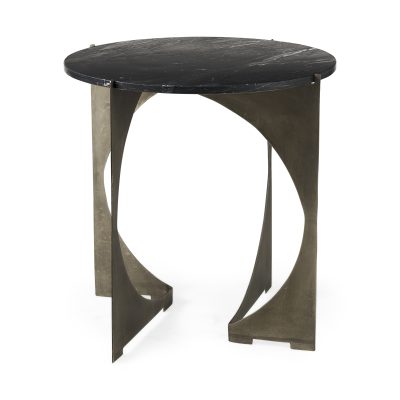 Reinhold II 21L x 21W x 21H Black Marble Top Iron Side Table