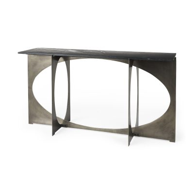 Reinhold IV Black Marble Top Iron Console Table
