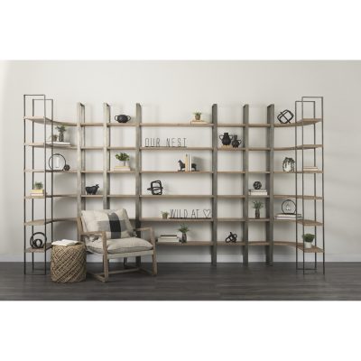 Alternative view of Taunton 80L x 10.5W x 90H Medium Brown Wood W/ Antique Nickel Metal Frame 6 Tier Shelving Unit