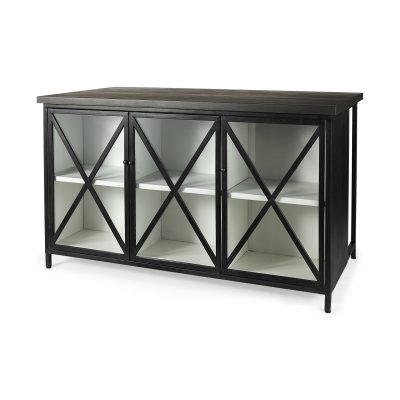 Dimitra 62.0L x 32.0W x 36.0H Dark Iron W/Glass Doors Kitchen Island