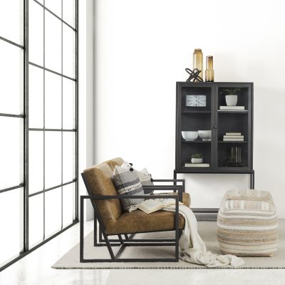 Alternative view of Arelius 36L x 18.75W x 63H Black-Brown Wood W/ Black Metal Base Display Cabinet