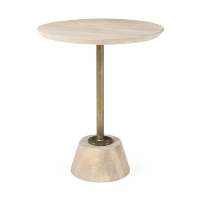 Maxwell 20" Round Light Brown Wood w/ Gold Metal Pedestal Side Table