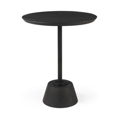 Maxwell 20" Round Dark Brown Wood w/ Black Metal Pedestal Side Table