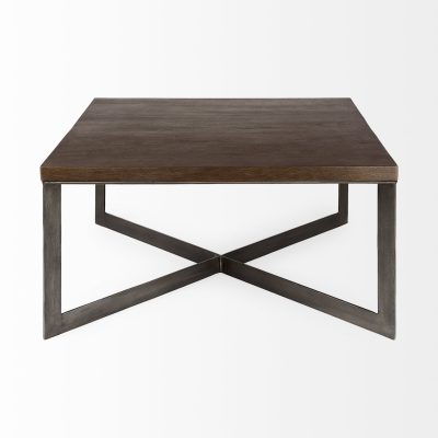 Alternative view of Faye 34L x 34W x 17H Medium Brown Wood W/Antique Nickel Metal Base Square Coffee Table