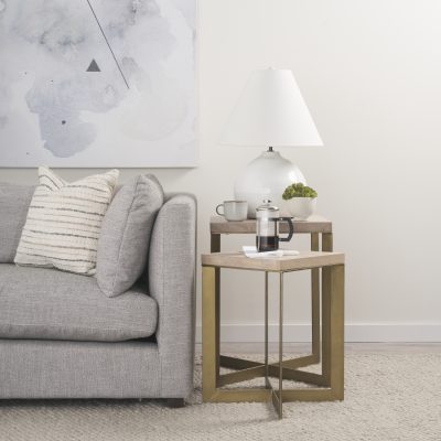 Alternative view of Faye (Set of 2) 19L x 19W x 26H Beige Finished Wood W/ Gold Metal Base Accent Tables