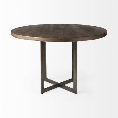 Alternative view of Faye I 48L x 48W x 30H Medium Brown Wood W/Antique Nickel Metal Base Round Dining Table