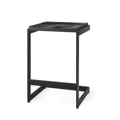 Kiran 17L x 17W x 26H Black Wood W/ Black Metal Base C-Shape Counter Stool