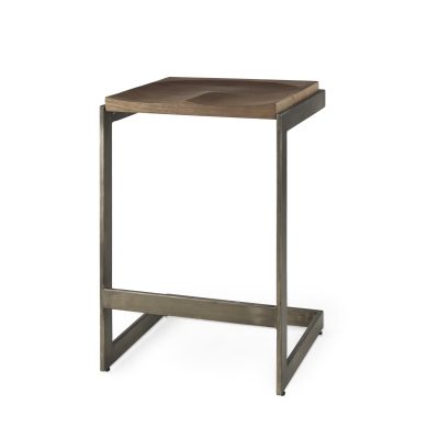 Kiran 17L x 17W x 26H Medium Brown Wood W/ Antique Nickel Finished Metal Frame Counter Stool