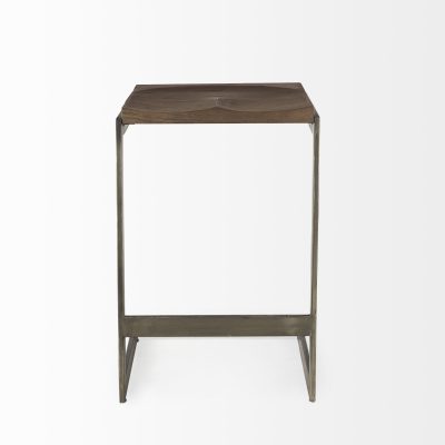 Alternative view of Kiran 17L x 17W x 26H Medium Brown Wood W/ Antique Nickel Finished Metal Frame Counter Stool