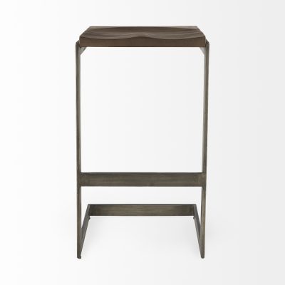Alternative view of Kiran 17L x 17W x 30H Medium Brown Wood W/ Antique Nickel Finished Metal Frame Bar Stool