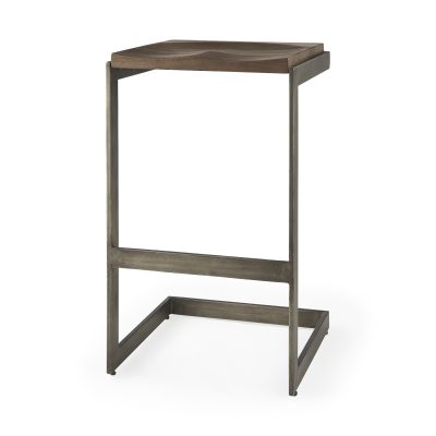 Kiran 17L x 17W x 30H Medium Brown Wood W/ Antique Nickel Finished Metal Frame Bar Stool