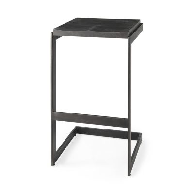 Kiran 17L x 17W x 30H Black Wood W/ Black Metal Base C-Shape Bar Stool