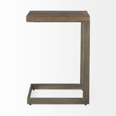 Alternative view of Faye 14L x 18W x 26H Medium Brown Wood W/ Antique Nickel Finished Metal Base C Side Table