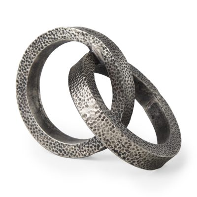 Rafiki Two Blackened Silver Hammered Finish Metal Conjoined Circles