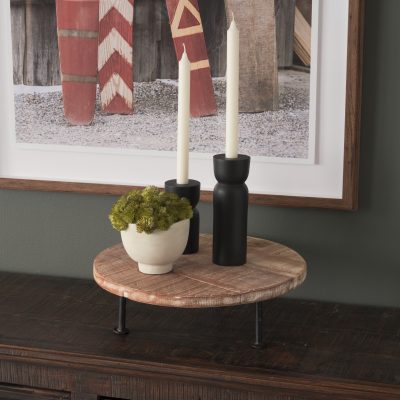 Alternative view of Cedric 15L x 15W x 6H Round Light Brown Wood w/ Black Metal Legs Decorative Display Stand