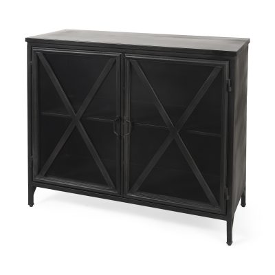 Poppy III 40L x 16W Black Metal With Glass Door Accent Cabinet