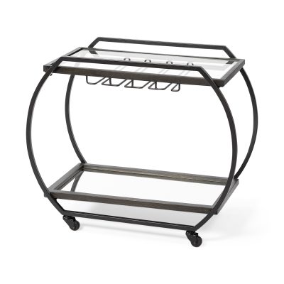 Chriselle Black Metal And Glass Two Tier Bar Cart