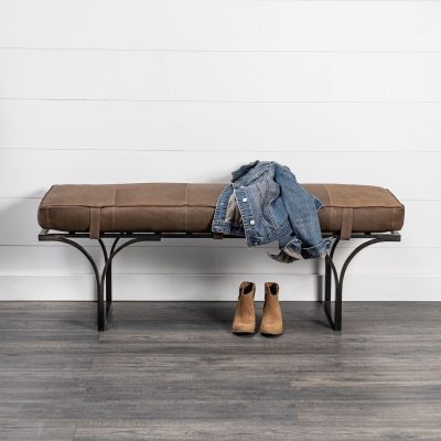 Alternative view of Jessie 55L x 16W Brown Leather Seat W/Black Metal Base Accent Bench