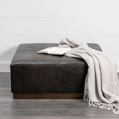 Alternative view of Minara 36" Square Black Leather Wrapped w/Metal Base Ottoman