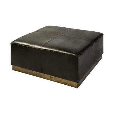 Minara 36" Square Black Leather Wrapped w/Metal Base Ottoman