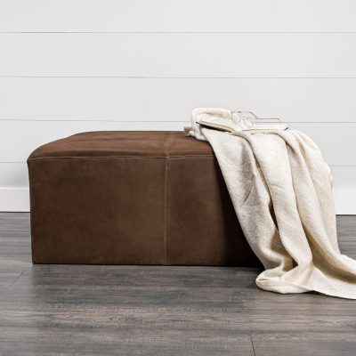 Alternative view of Minara 36" Square Brown Leather Wrapped w/Wood Base Ottoman