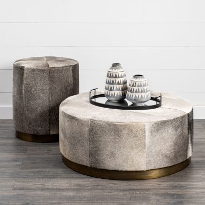 Alternative view of Zahavi 36" Gray Hair-On-hide W/Metal Base Ottoman