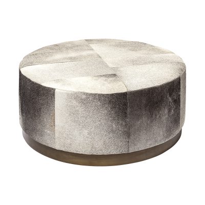 Zahavi 36" Gray Hair-On-hide W/Metal Base Ottoman