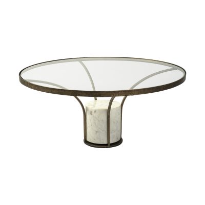 Jacinta 36" Round Glass Top Metal and Marble Pedestal Coffee Table