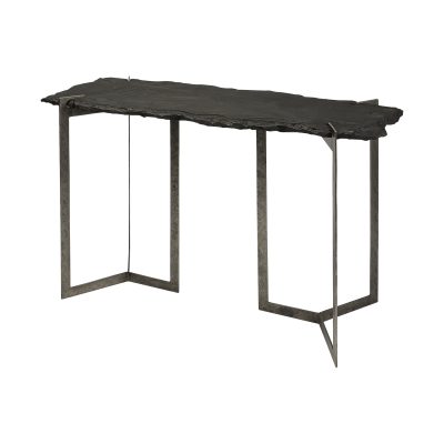 Shale III 50L x 20W Black Live-Edge Slate and Iron Console Table