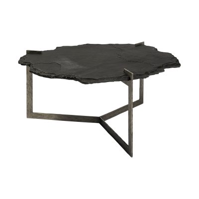 Shale 37" Irregular Live-Edge Black Slate w/Flat Iron Base Coffee Table