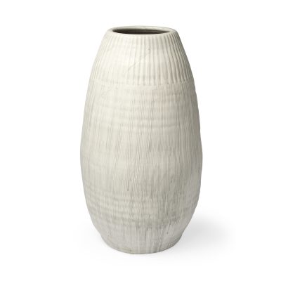 Reyan Large 28.5" Pearl White Ceramic Striped Vase