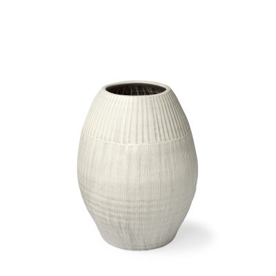 Reyan Small Pearl White Ceramic Striped Vase