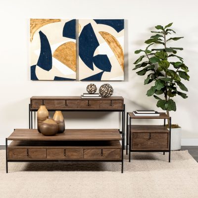 Alternative view of Glenn III 56L x 14W Dark Brown Wood w/ Black Iron Frame, 4 Drawer Console Table
