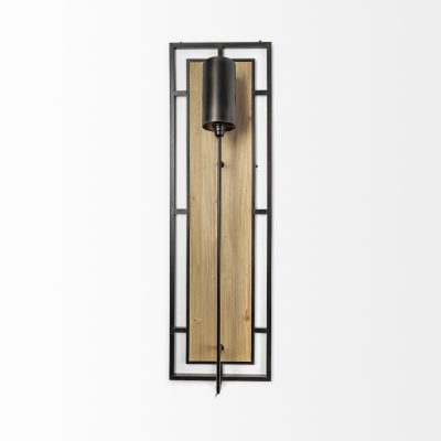Alternative view of Cleo 16.9x57.1 Black Metal and Wood Rectangular Wall Sconce