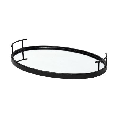 Ansel 20L x 14W Black Metal Mirrored Bottom Oval Serving Tray