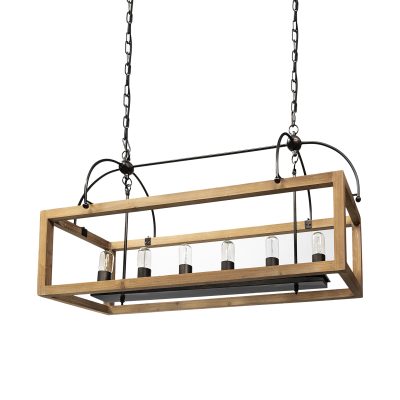 Josie (42"x14.5"x20") Natural Wood Chassis Six Light Chandelier