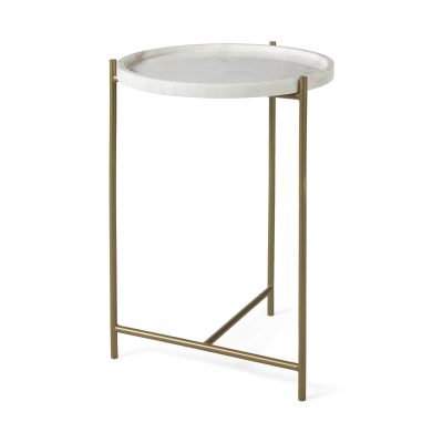 Stella 17L x 17W White Round Marble Top W/Gold Base Accent Table