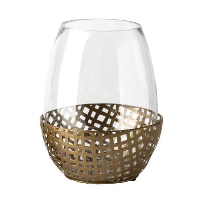 Reena II Large Gold Woven Metal Base Table Candle Holder