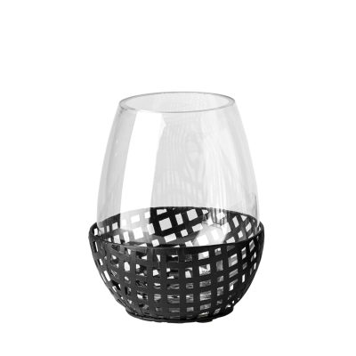 Reena I Small Black Woven Metal Base Table Candle Holder