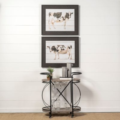 Alternative view of Marlon Black Metal Frame Two Tier Shelves w/Stemware holder Bar Cart